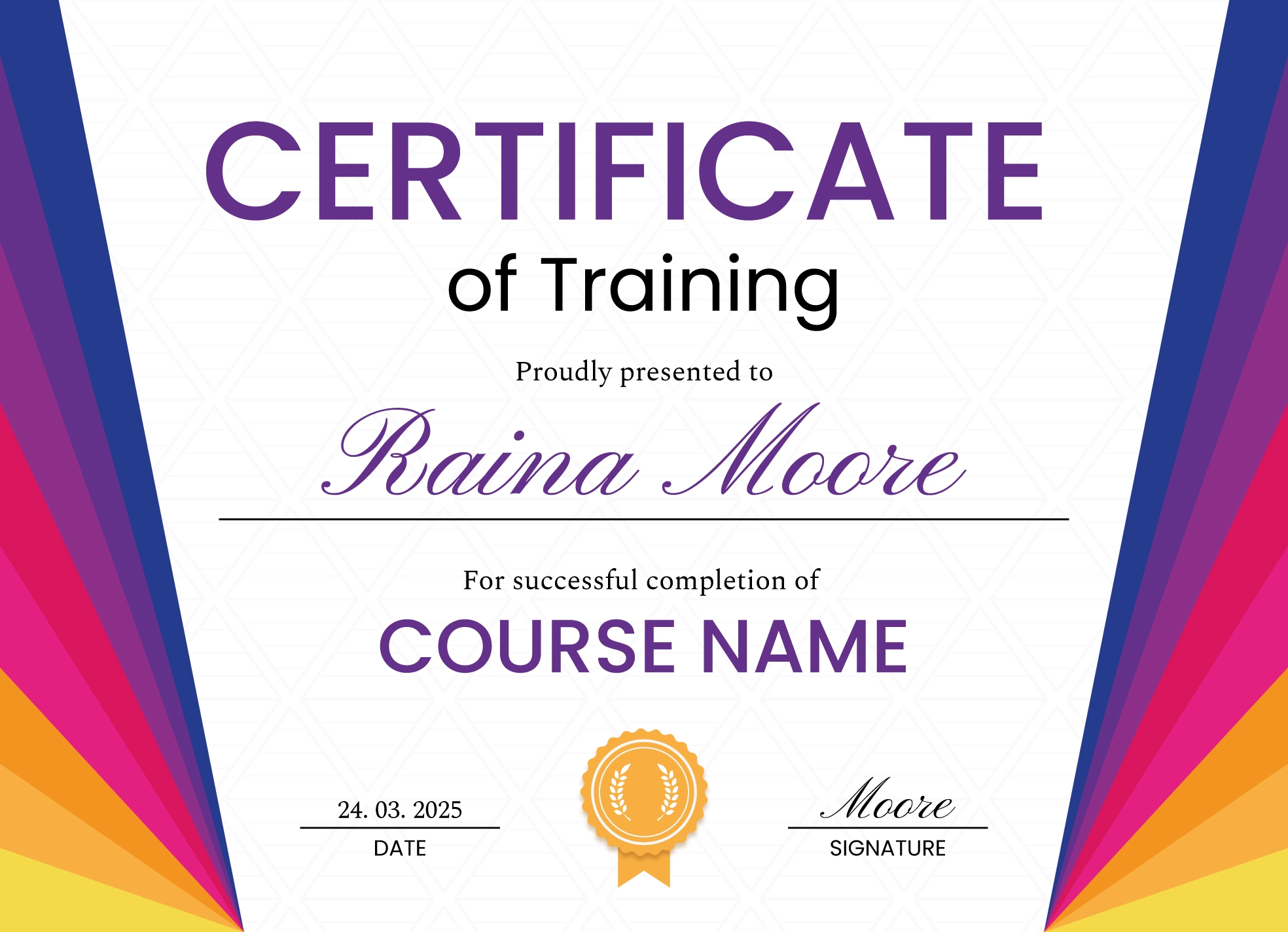 Printable Certificate Of Training Editable