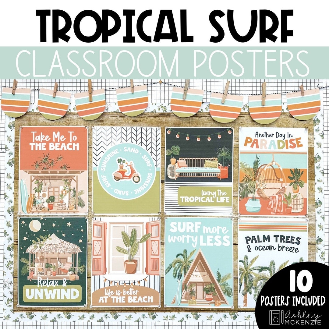Tropical Surf Classroom Posters Easy And Modern Classroom Decorations Text Editable Posters Etsy