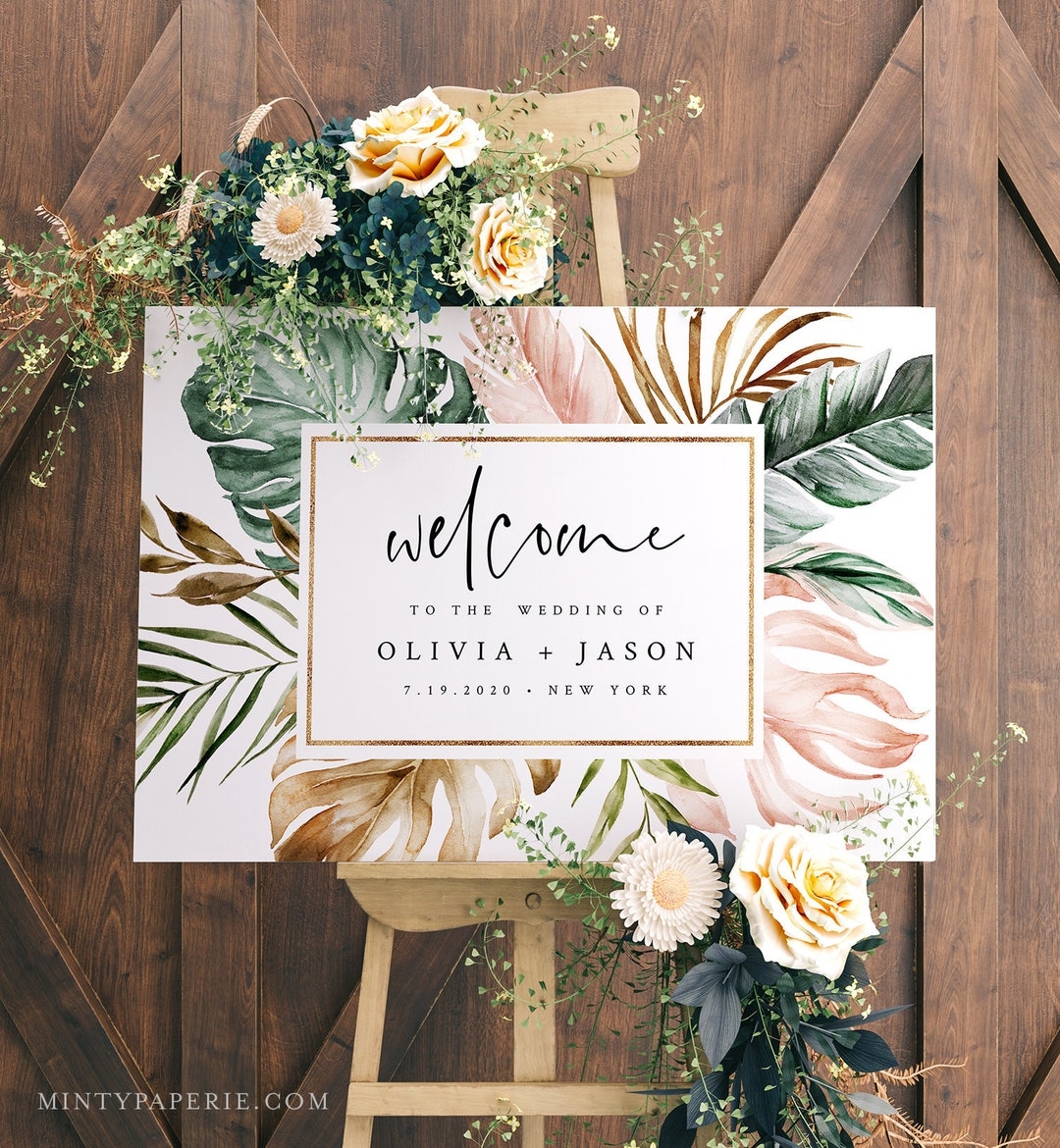 Tropical Welcome Sign Template Printable Destination Wedding Or Baby Bridal Shower Poster Instant Download Editable Templett 087 174LS Etsy