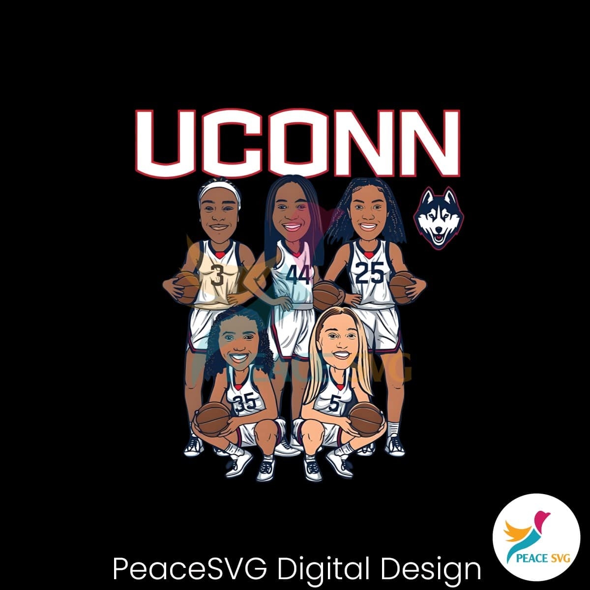 Uconn Huskies Womens Basketball Starting 5 PNG Digital Download Peace SVG