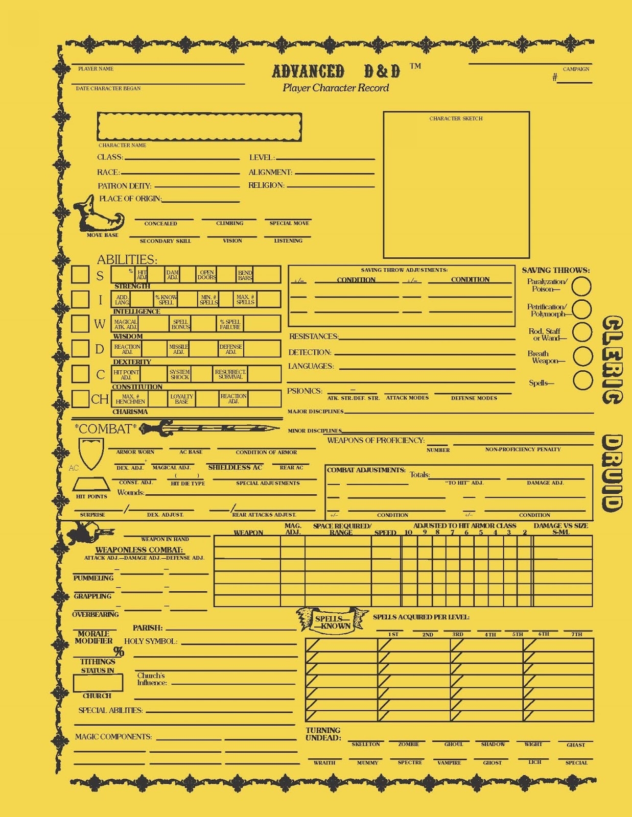 Ultanya Throwback Thursday Character Sheets