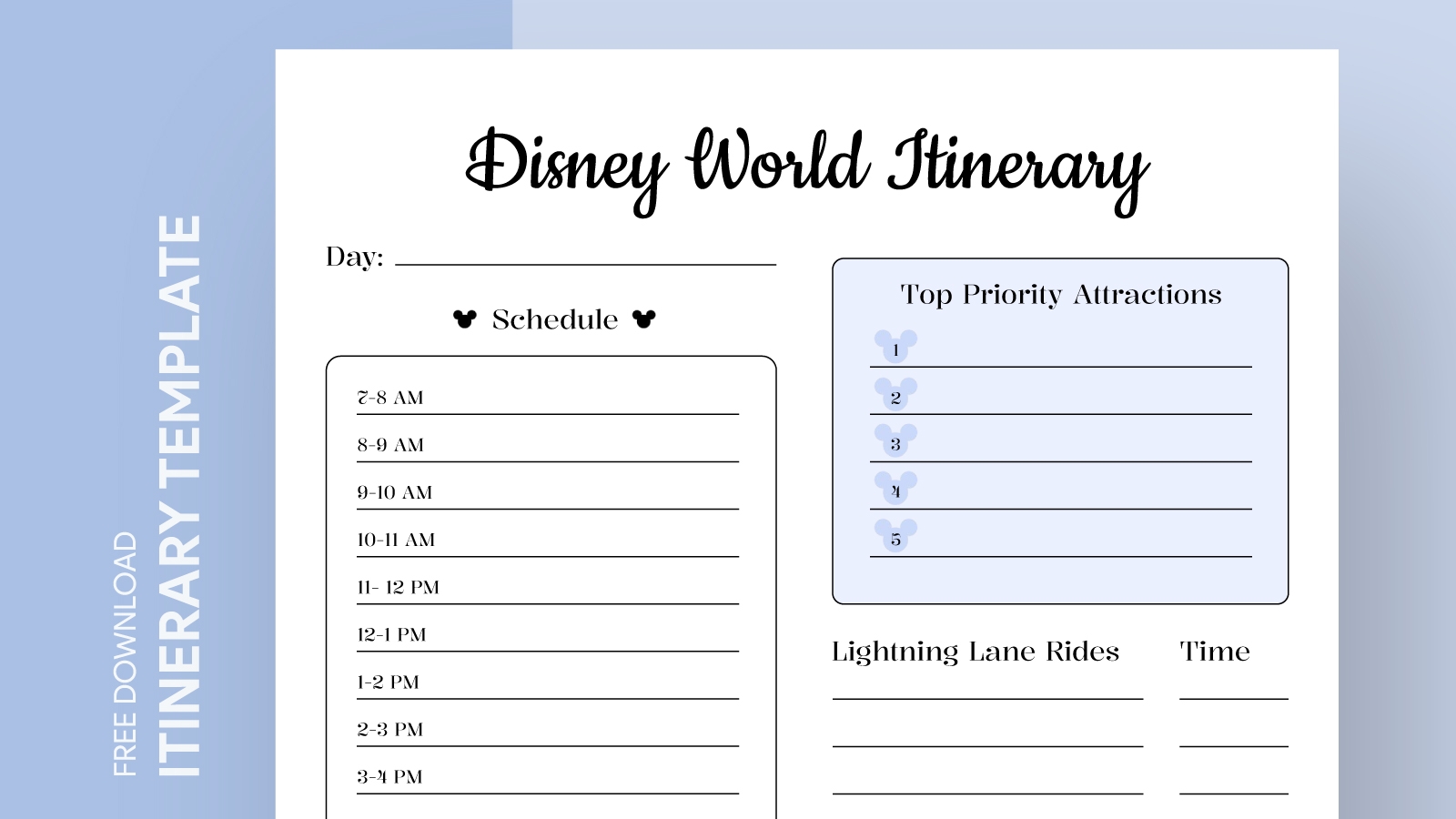 Ultimate Disney World Itinerary Free Google Docs Template Gdoc io