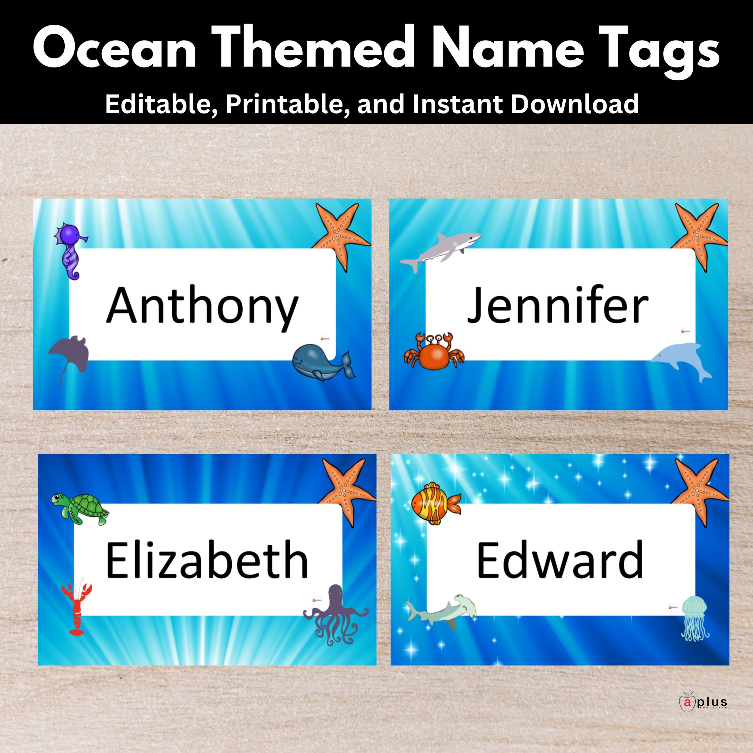 Under The Sea Ocean Theme Name Tags Editable Classroom Name Plates For Students Etsy