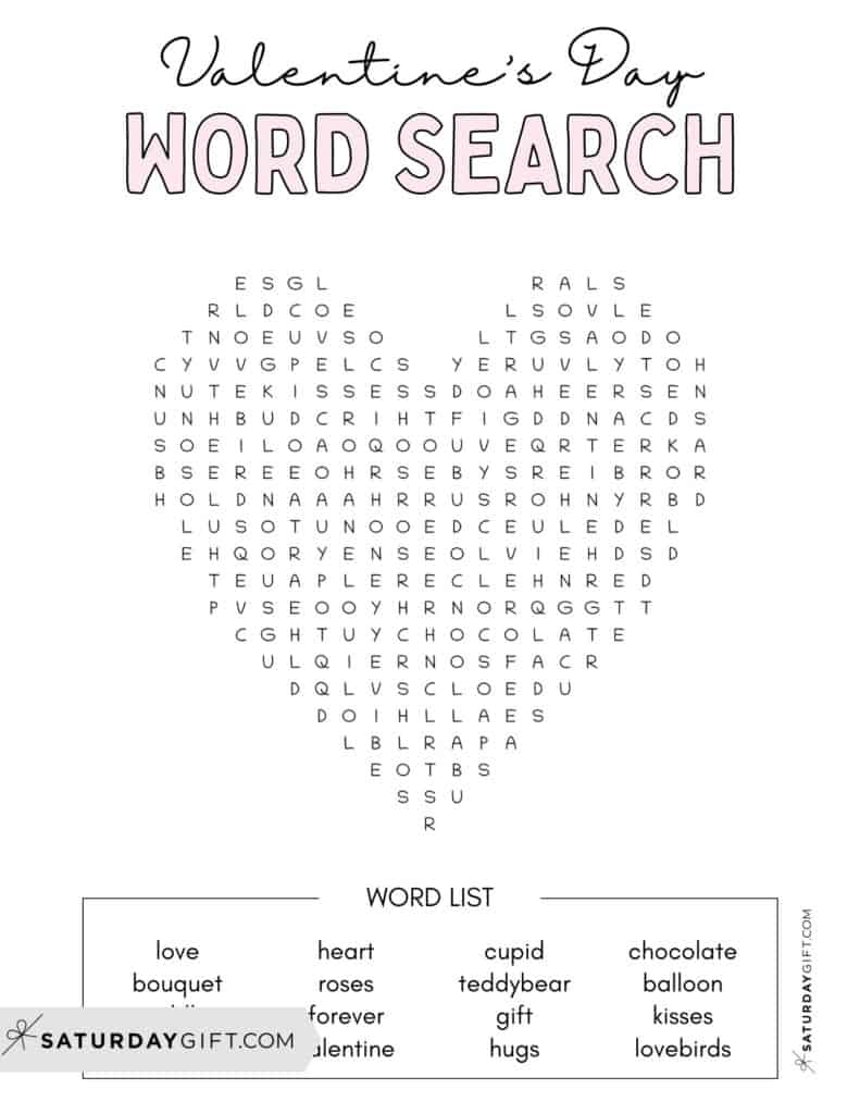 Valentine s Day Word Search Cute Free Printables SaturdayGift
