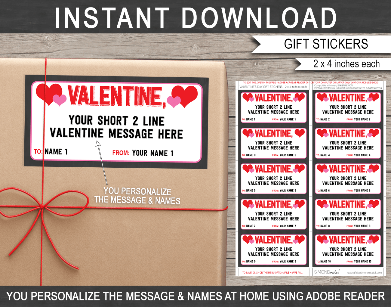Valentines Day Gift Tags Template Kids Class Gift Labels Stickers