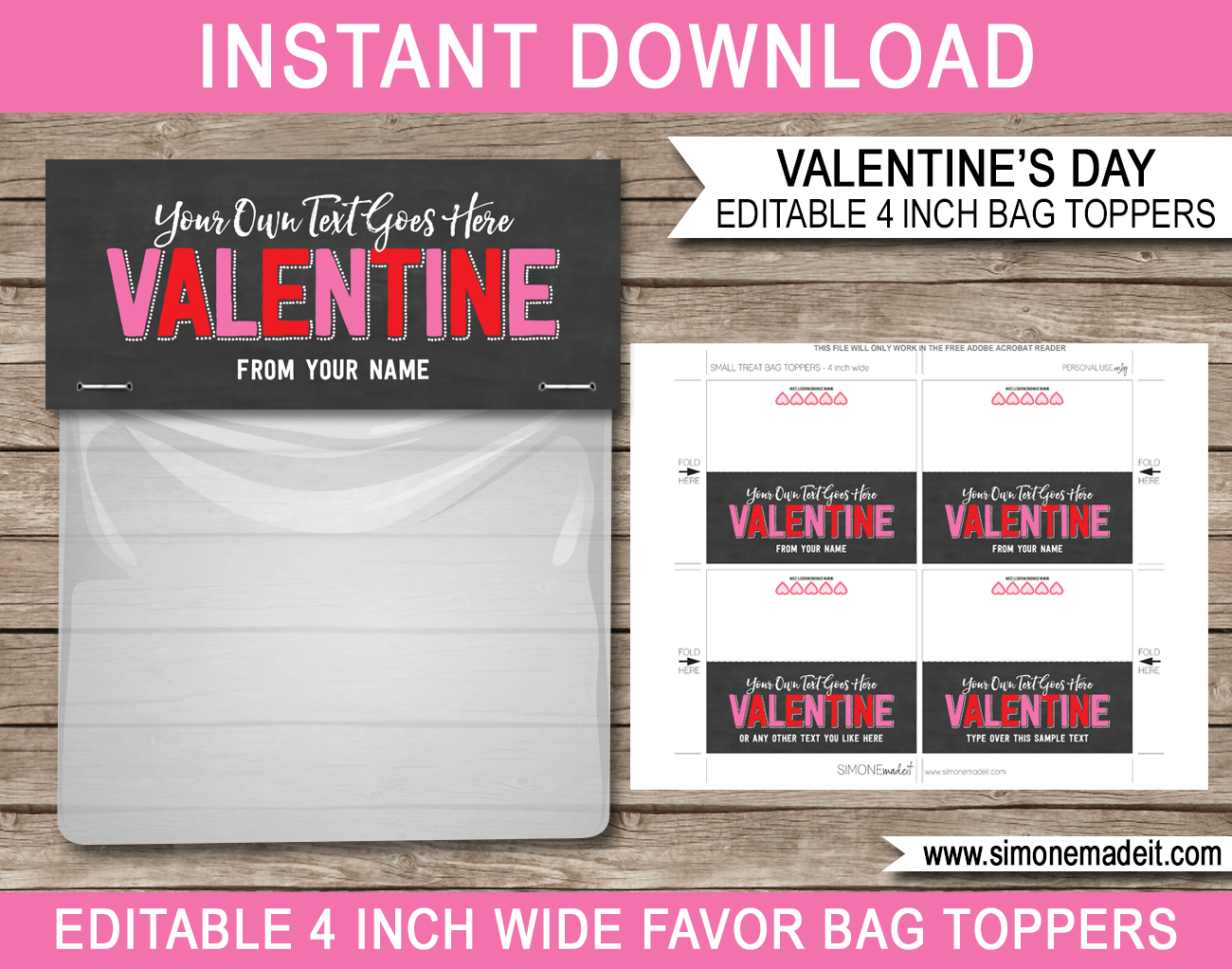 Valentines Day Printable Gift Bag Toppers Valentines Day Gift Tags