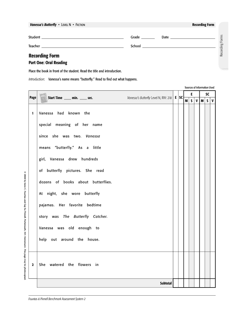 Vanessa s Butterfly Running Record Fill Out Sign Online DocHub
