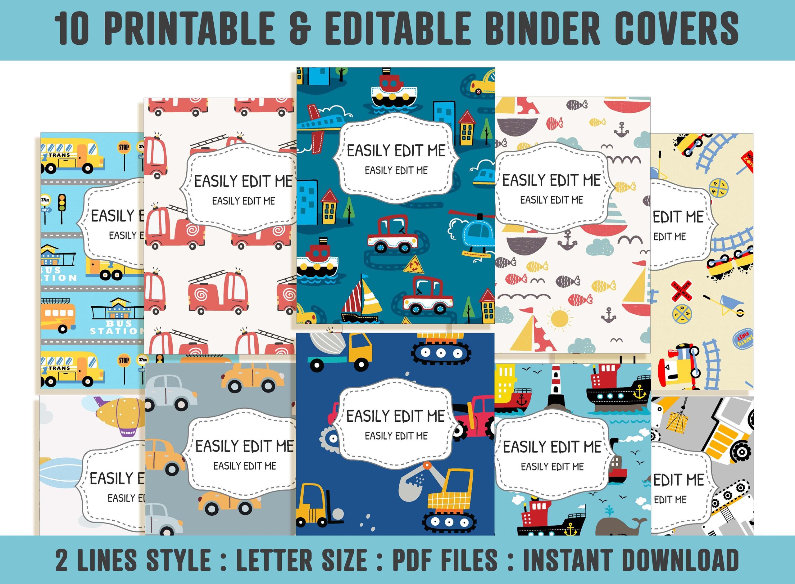 Vehicle Binder Covers 10 Printable editable Binder Covers Spines Teacher school Binder Planner Template Transportation Binder Inserts Etsy