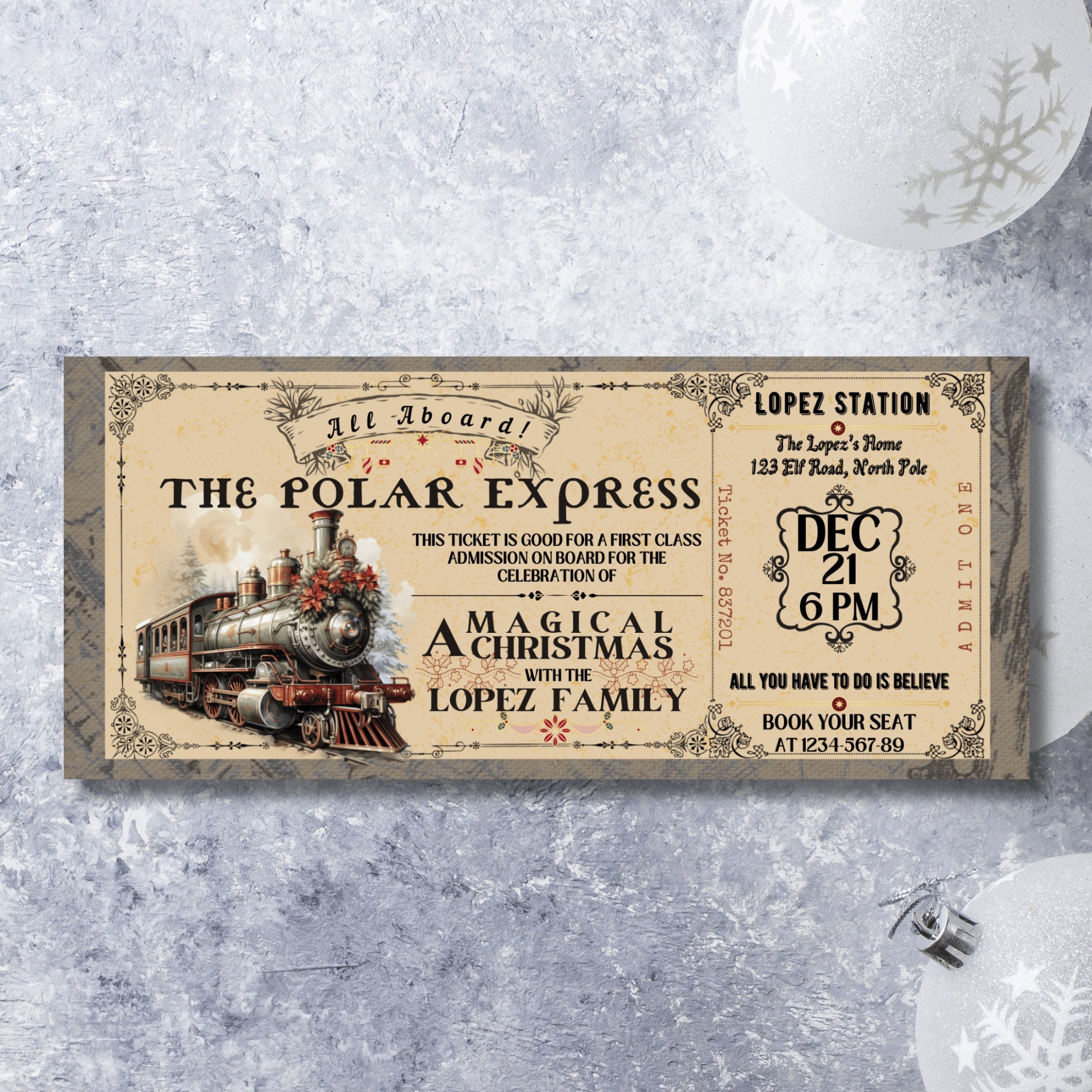 Polar Express Editable Printable Tickets