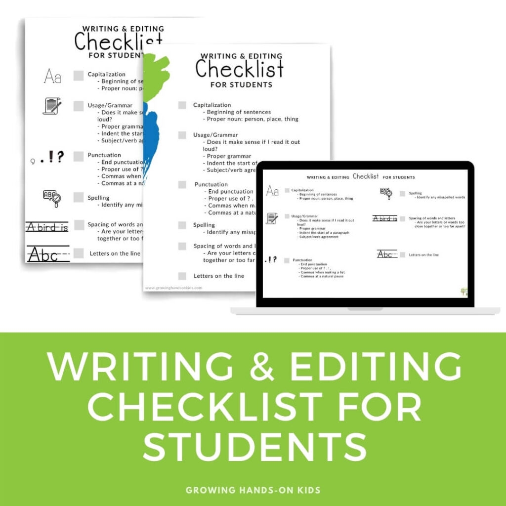 Printable Editing Checklist Middle School