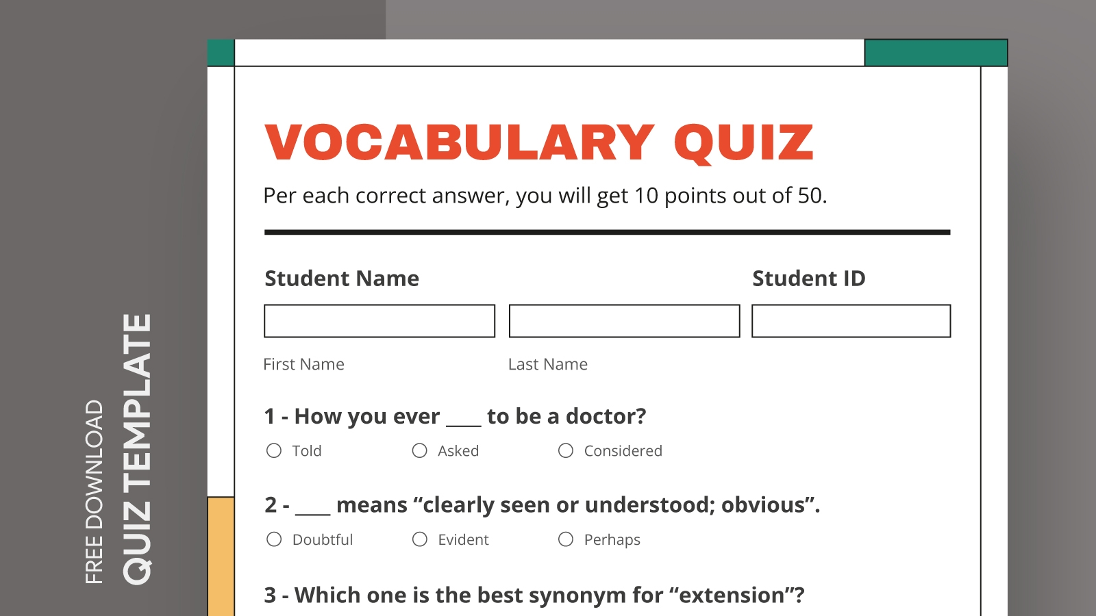 Vocabulary Quiz Free Google Docs Template Gdoc io