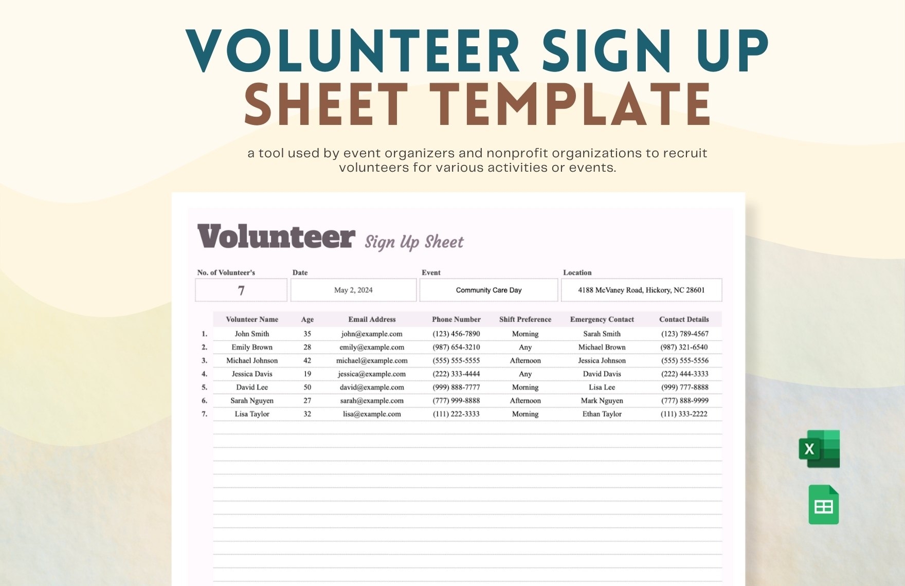 Volunteer Sign Up Sheet Template In Excel Google Sheets Download Template