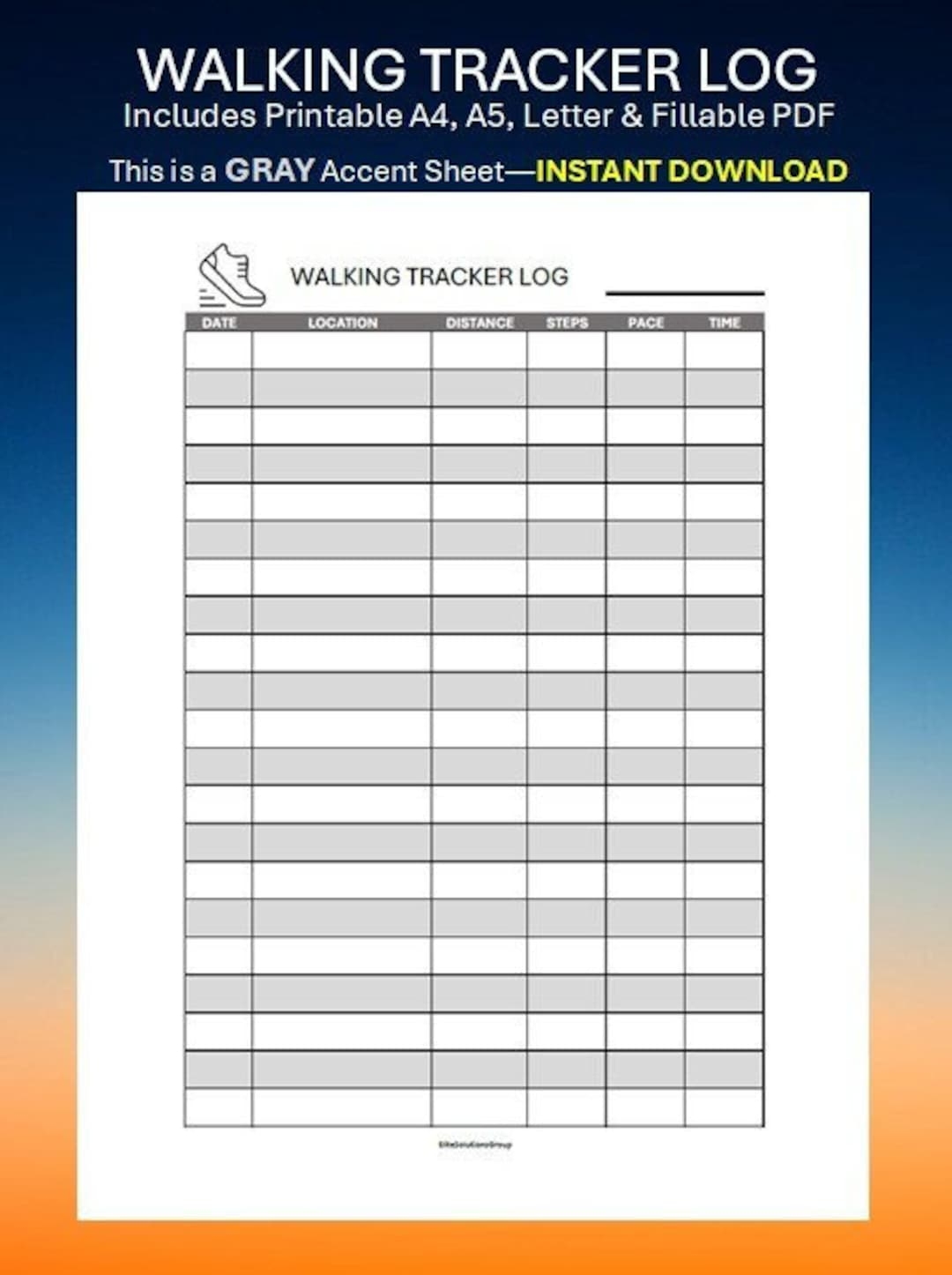 Walking Tracker Printable Walking Journal Walking Log Daily Exercise Planner Health Fitness A4 a5 letter Instant Download PDF Grey Etsy