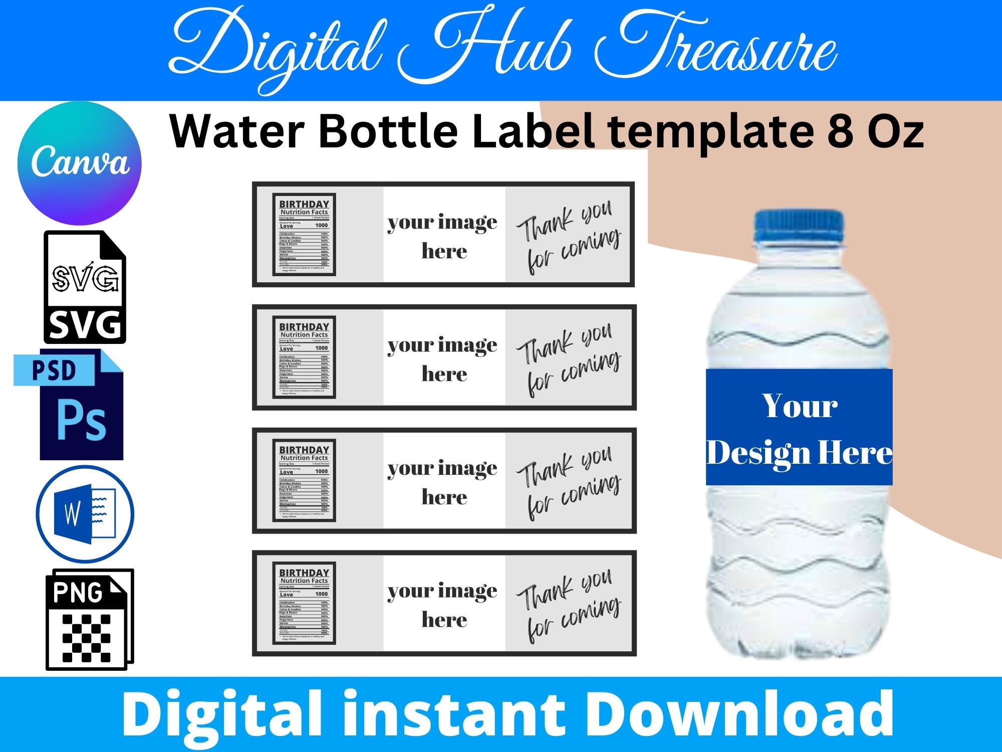 Water Bottle Bundle Label Template Instant Download Personalized Water Bottle Template SVG PNG PDF Etsy
