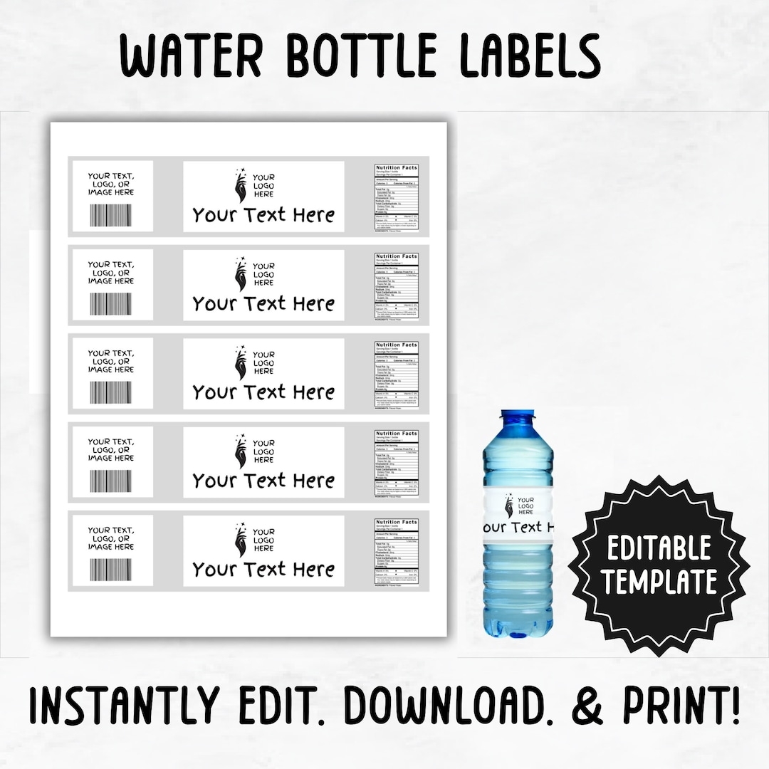 Water Bottle Label Template Editable Water Bottle Sticker Label Printable Water Bottle Party Favor Wraps Etsy