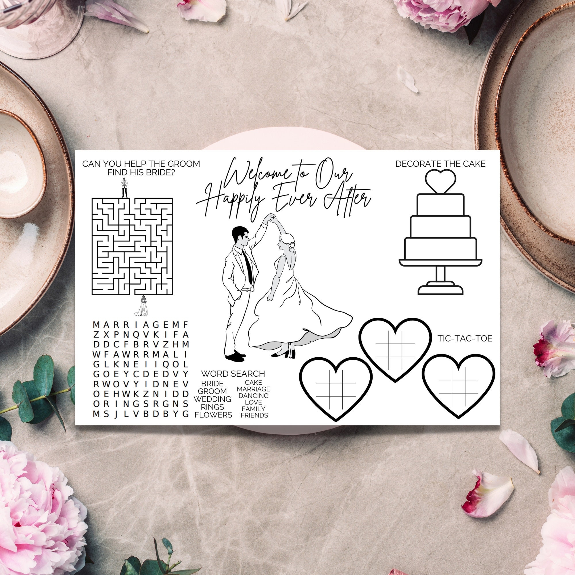 Wedding Kids Table Printable Placemat Modern Minimalist Kids Coloring Page Wedding Kids Activity Etsy