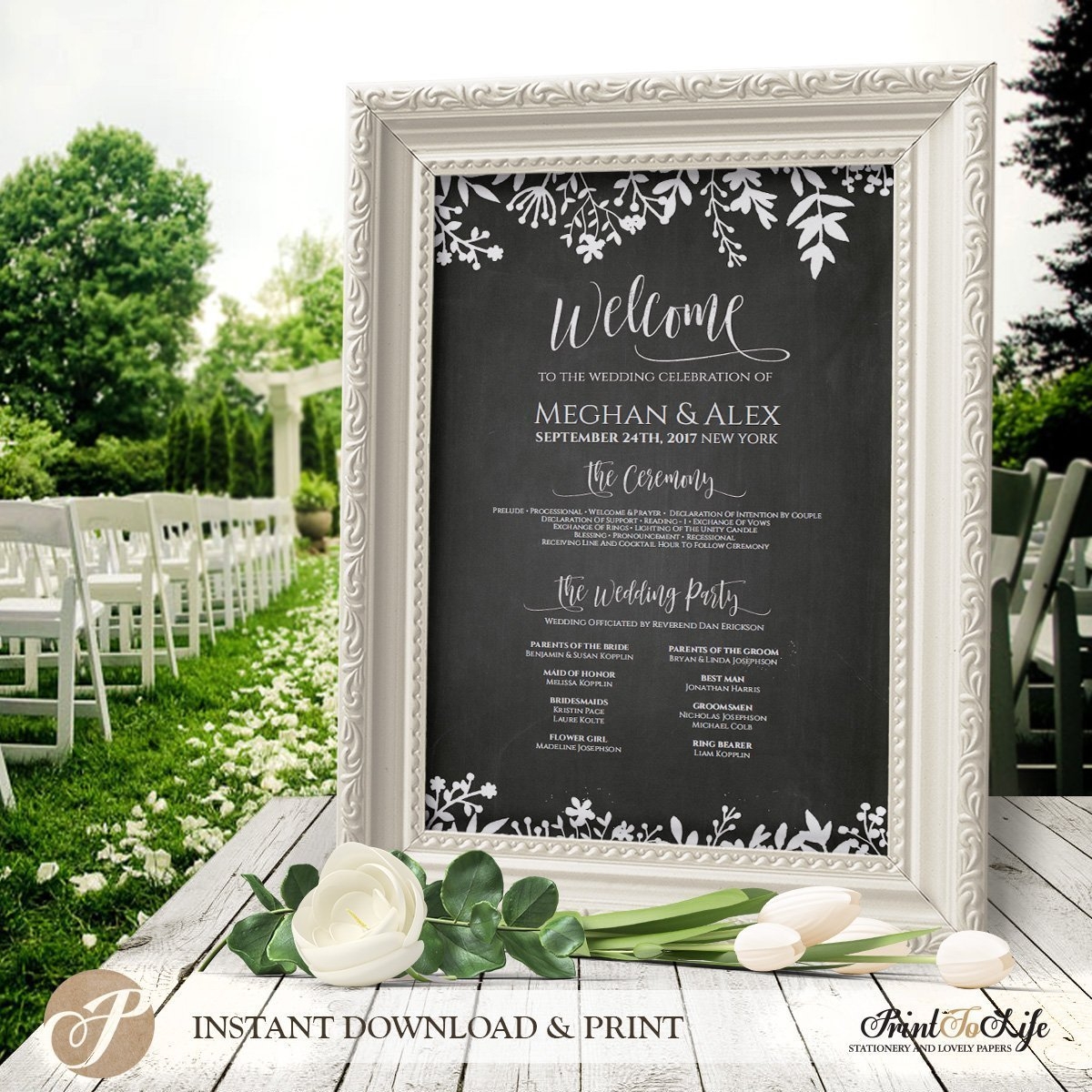 Wedding Program Sign Welcome Program Sign Printable Chalkboard Editable PDF Template Printolife