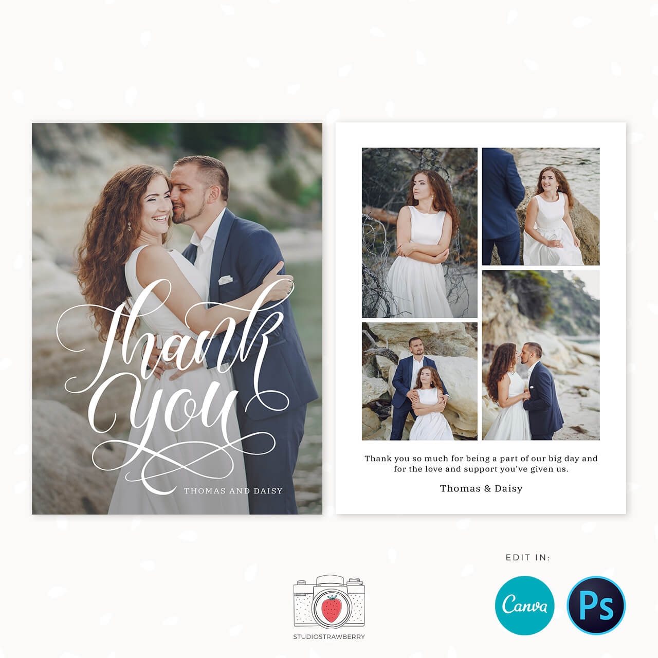 Printable Editable Wedding Thank You Photo Cards