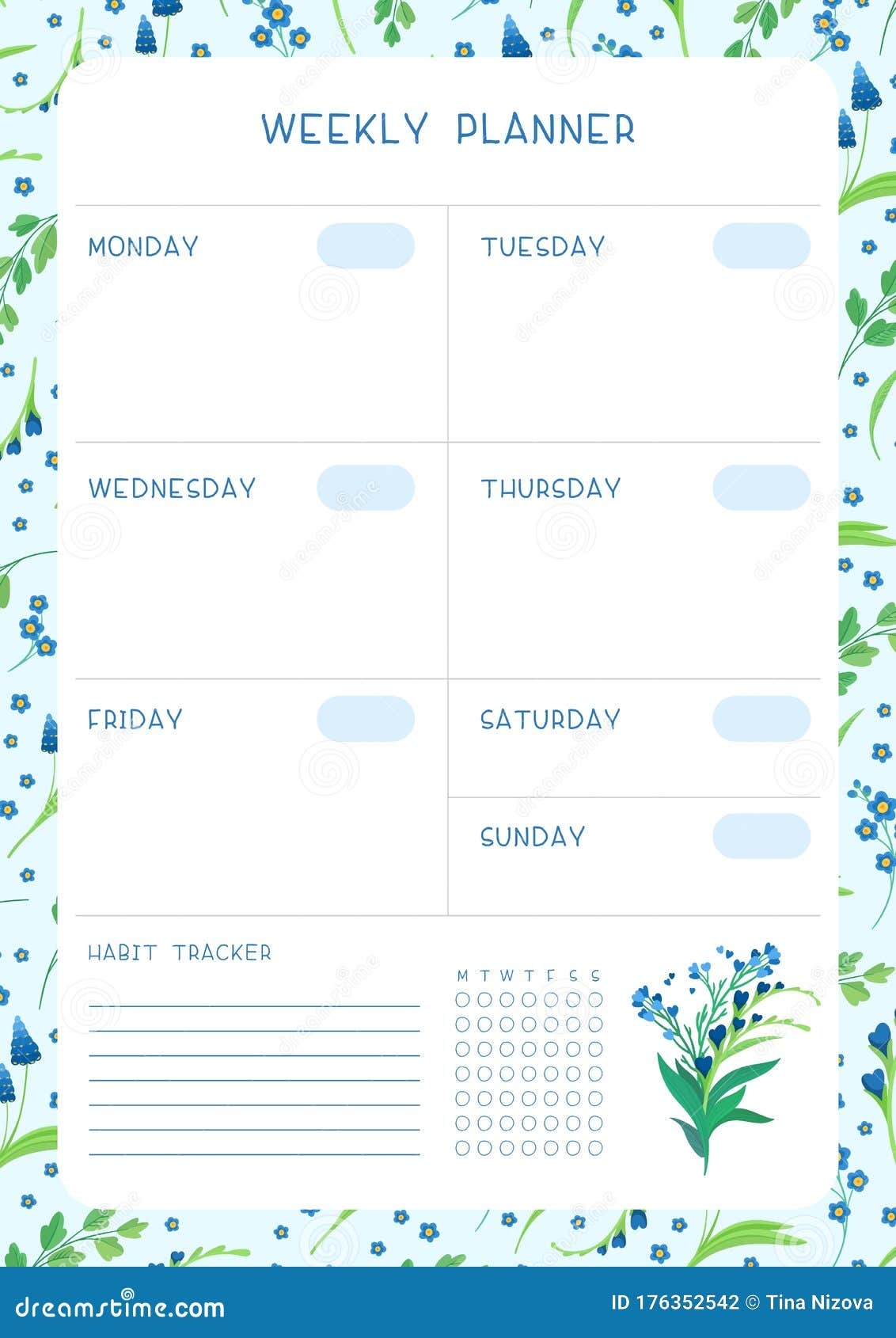 Free Printable Editable Planner Blue Flowers