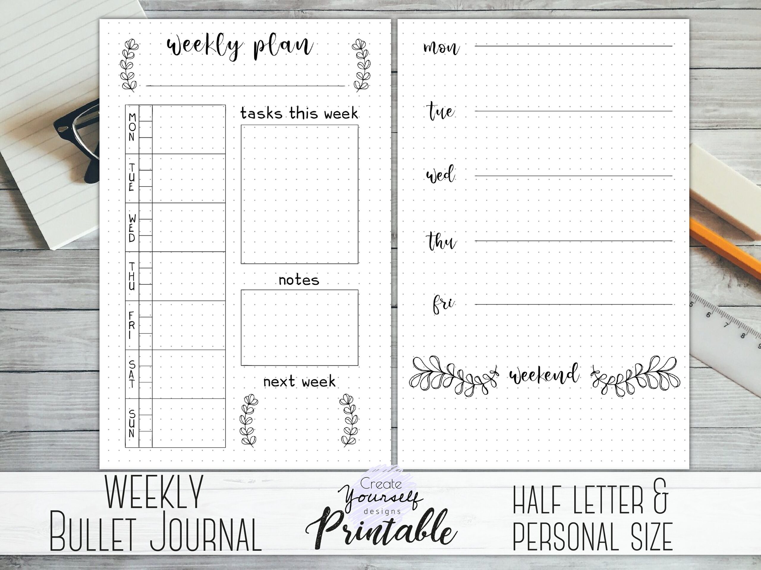 Weekly Bullet Journal Printable Weekly Planner Printable Bullet Journal Dot Grid Journal Planner Insert Pre Made Dotted Journal Etsy