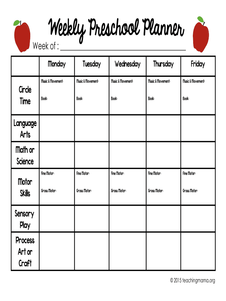 Weekly Planner For Preschool Fill Online Printable Fillable Blank PdfFiller
