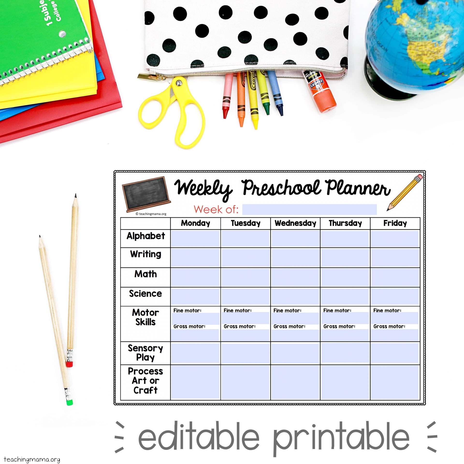 Weekly Preschool Planner Free Editable Planner