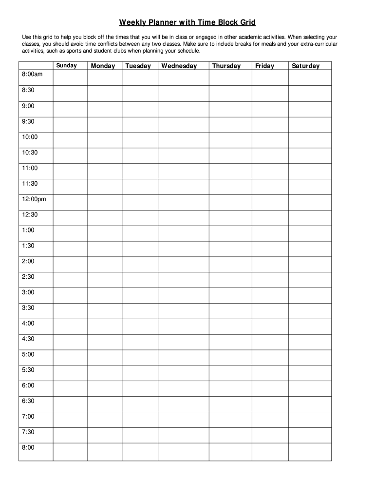Weekly Schedule Template Fill Online Printable Fillable Blank PdfFiller