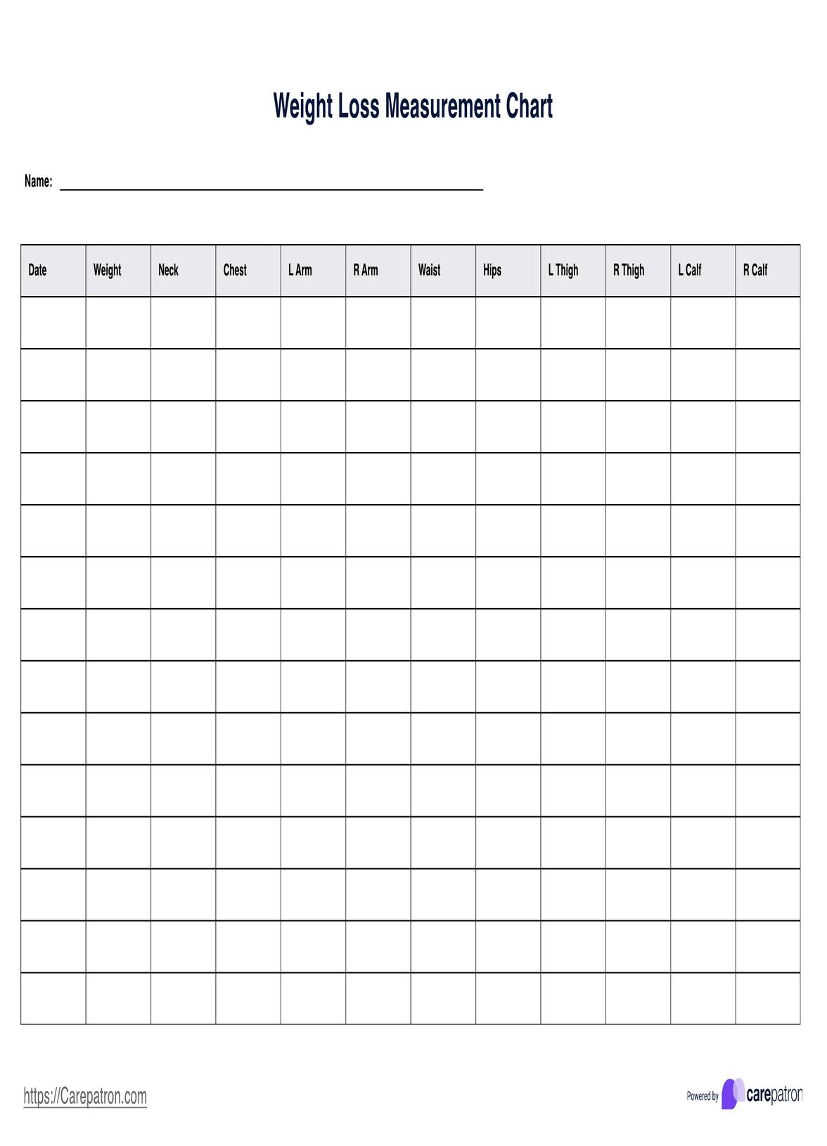 Weight Loss Measurement Chart Template Example Free PDF Download