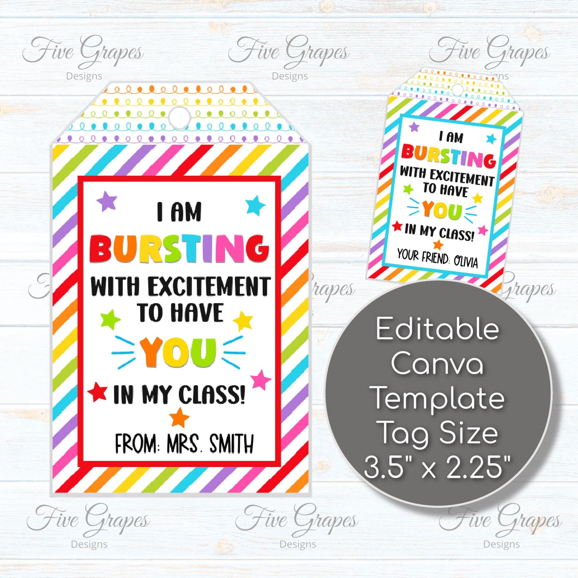 Welcome Back Student Gifts First Day Of School Tags I m Bursting With Excitement Gift Tags For Students Gift Tag For First Day Of School