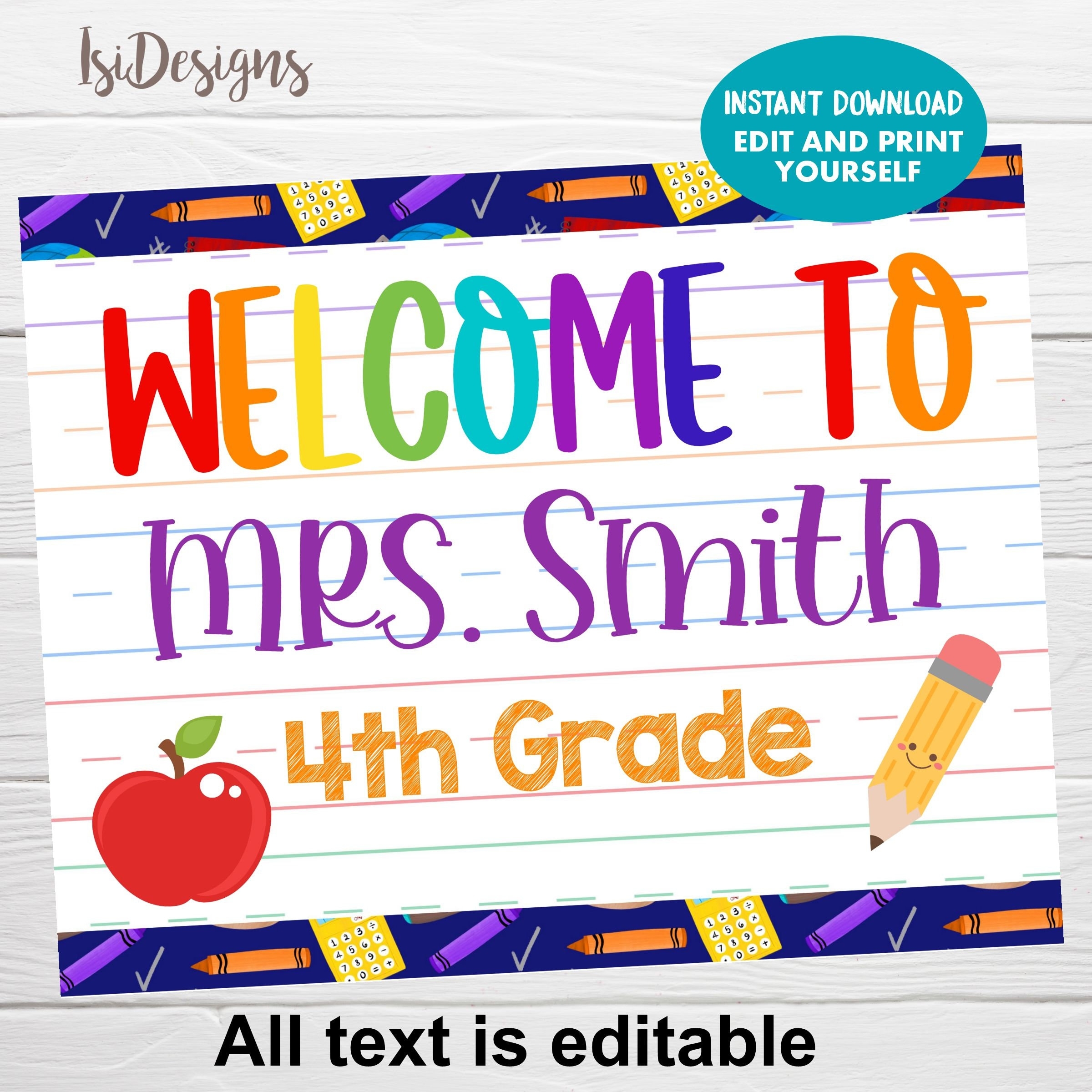 Welcome Classroom Sign Instant Download Editable Teacher Classroom Door Sign Kindergarten Elementary Door Decoration School Printable Etsy