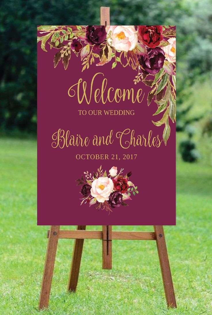 Welcome Wedding Sign Template Editable Three Sizes 16x20 18x24 24x36 Fall Floral Gold Blush Burgundy Marsala Wine Rustic Etsy