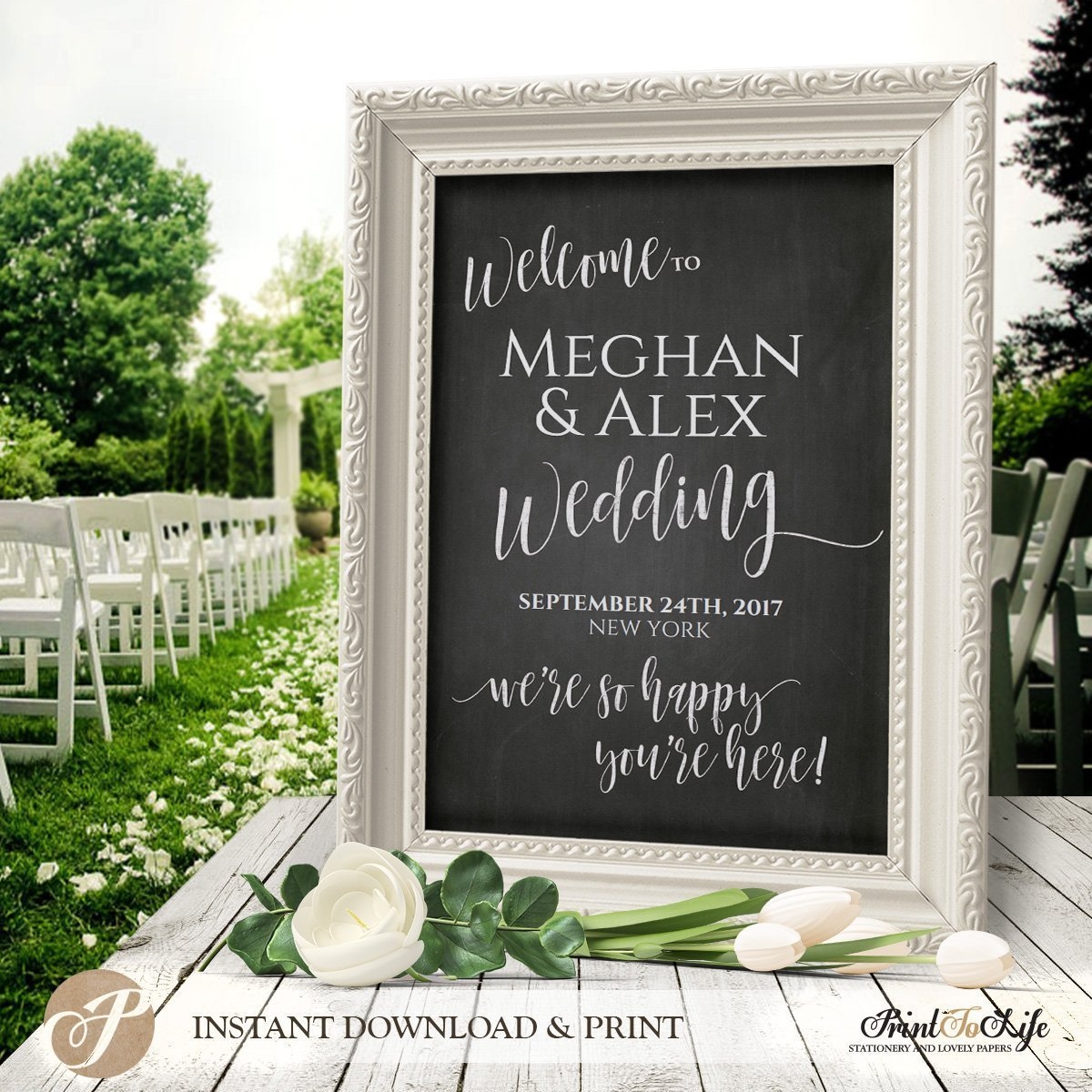 Welcome Wedding Sign We Are So Happy You Are Here Printable Chalkboard Template 3 Sizes Printolife