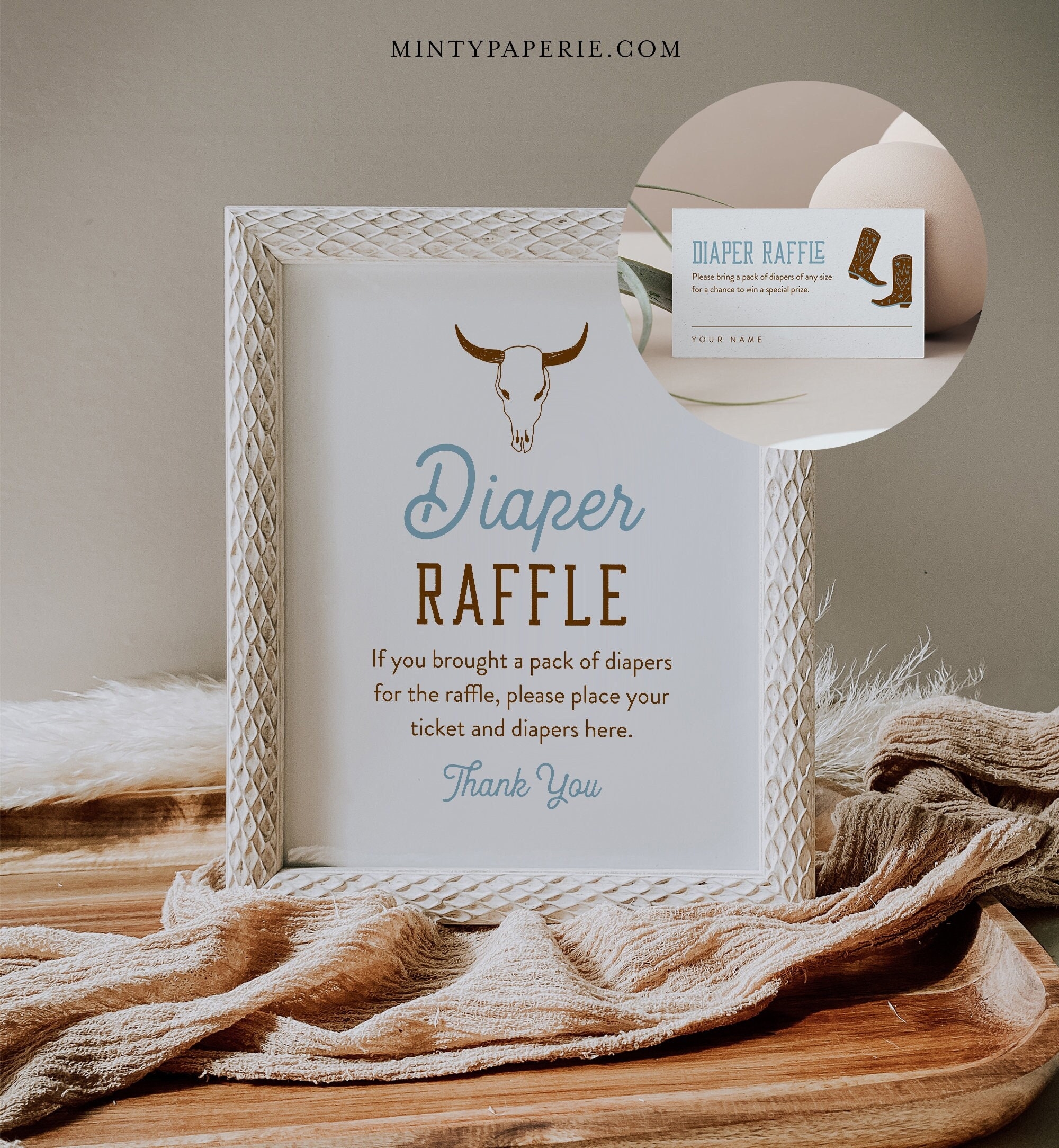 Western Diaper Raffle Game Printable Ranch Rodeo Boy Girl Baby Shower Diaper Raffle Insert Sign Editable Template Instant 0040 125DR