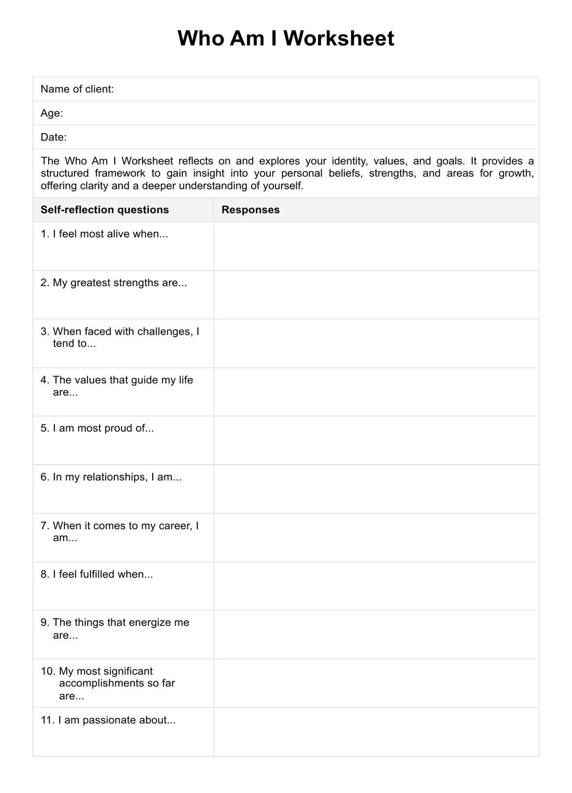 Who Am I Worksheet Example Free PDF Download