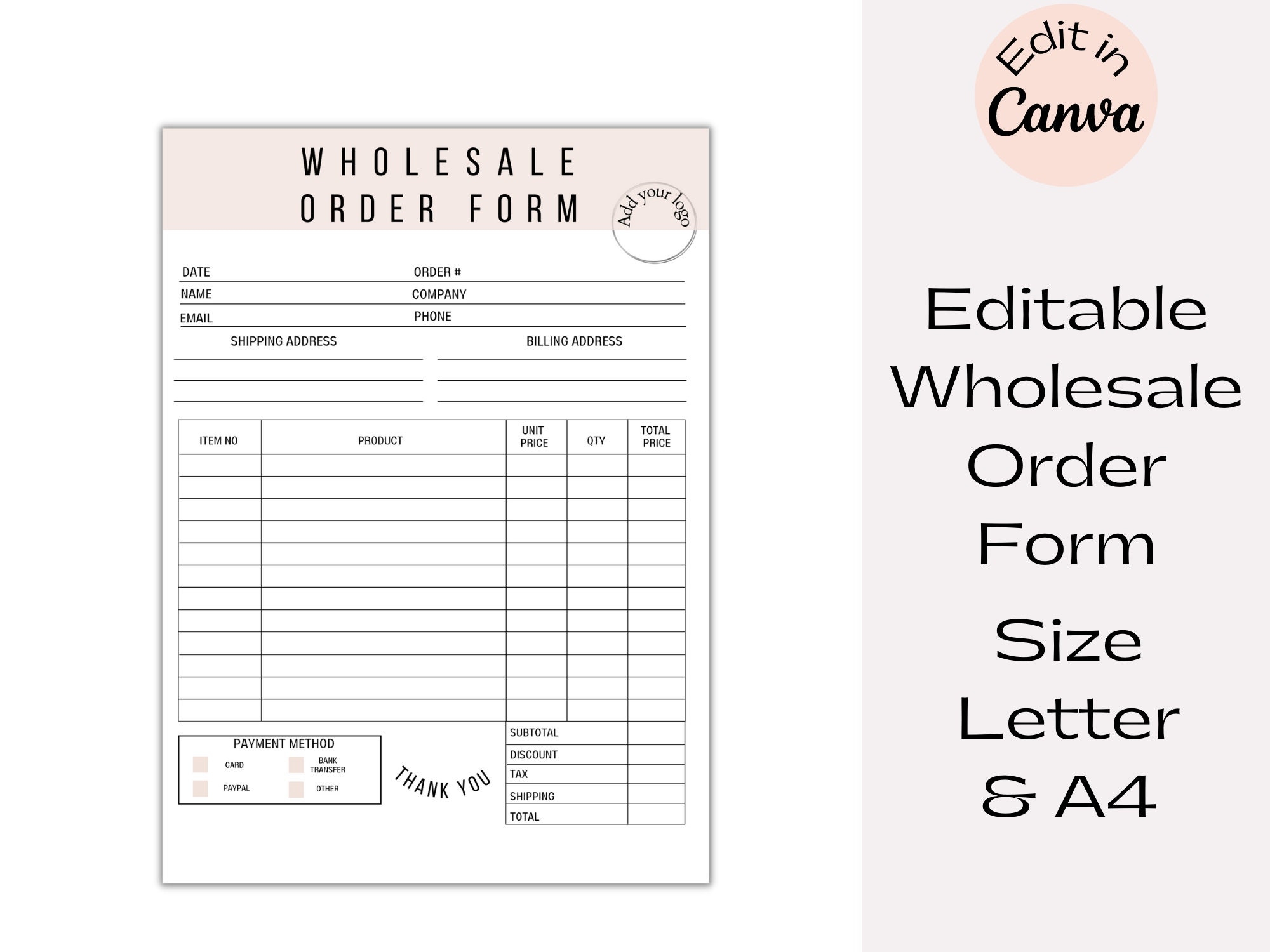 Wholesale Order Form Template Canva Editable Order Sheet Template Printable And Customizable Order Forms Instant Download Pink Etsy