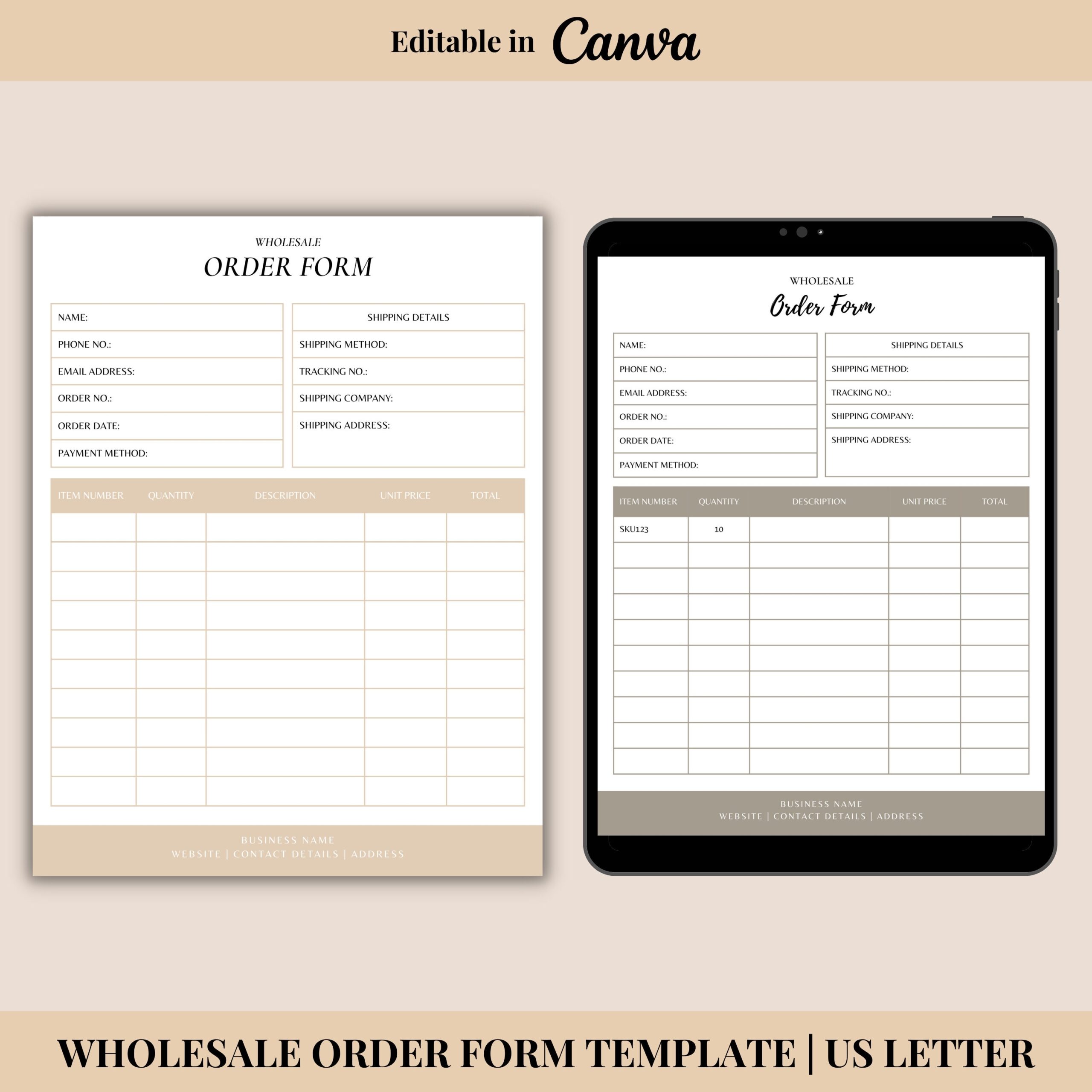 Wholesale Order Form Template Instant Download Editable Wholesale Order Sheet Canva Order Form Canva Template Order Form Wholesale Etsy