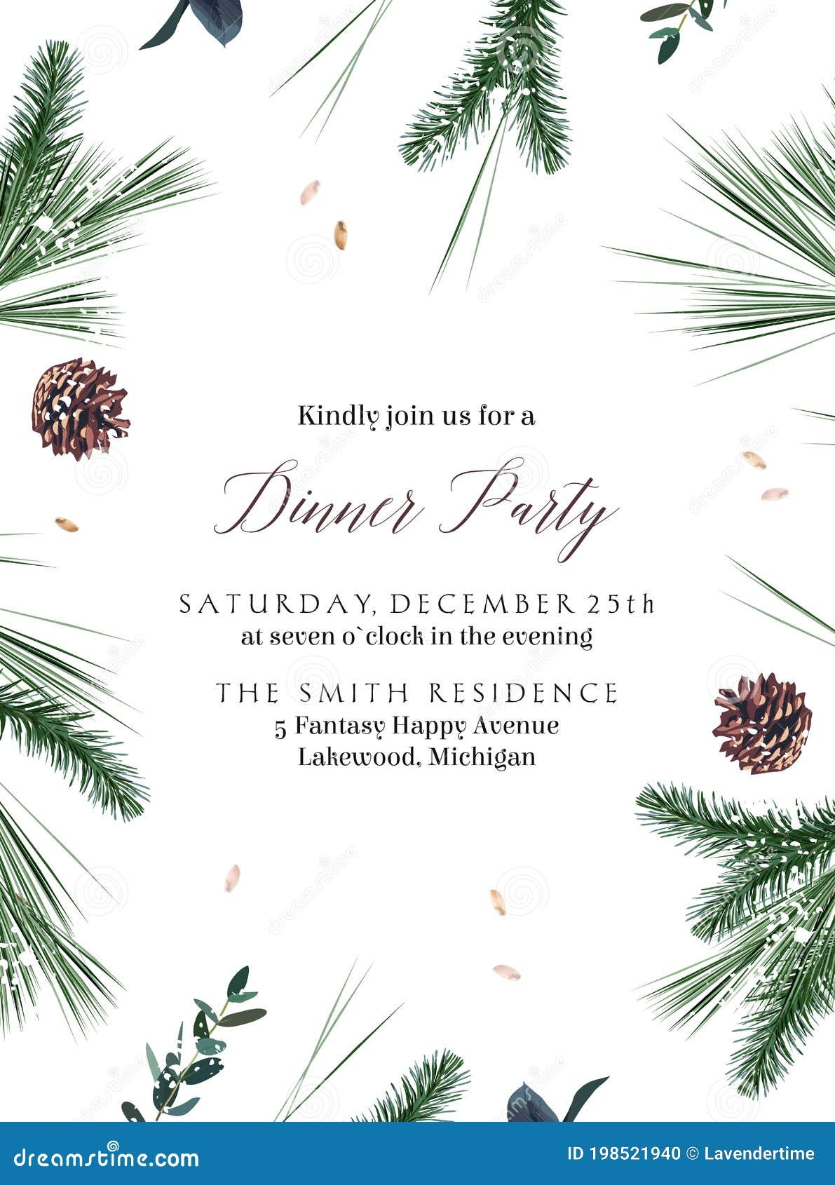 Winter Chic Wedding Or New Year Party Invitation Card Stock Vector Illustration Of Foliage Nature 198521940