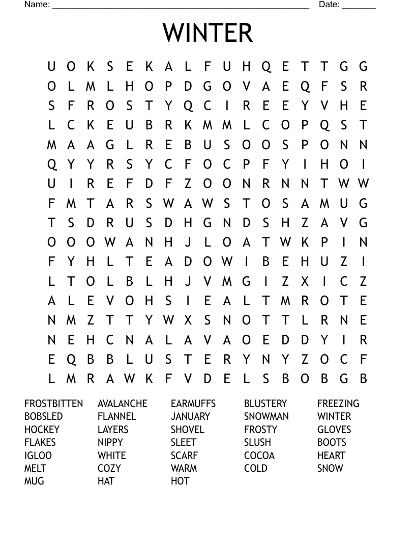 Winter Word Search Printable Editable Free