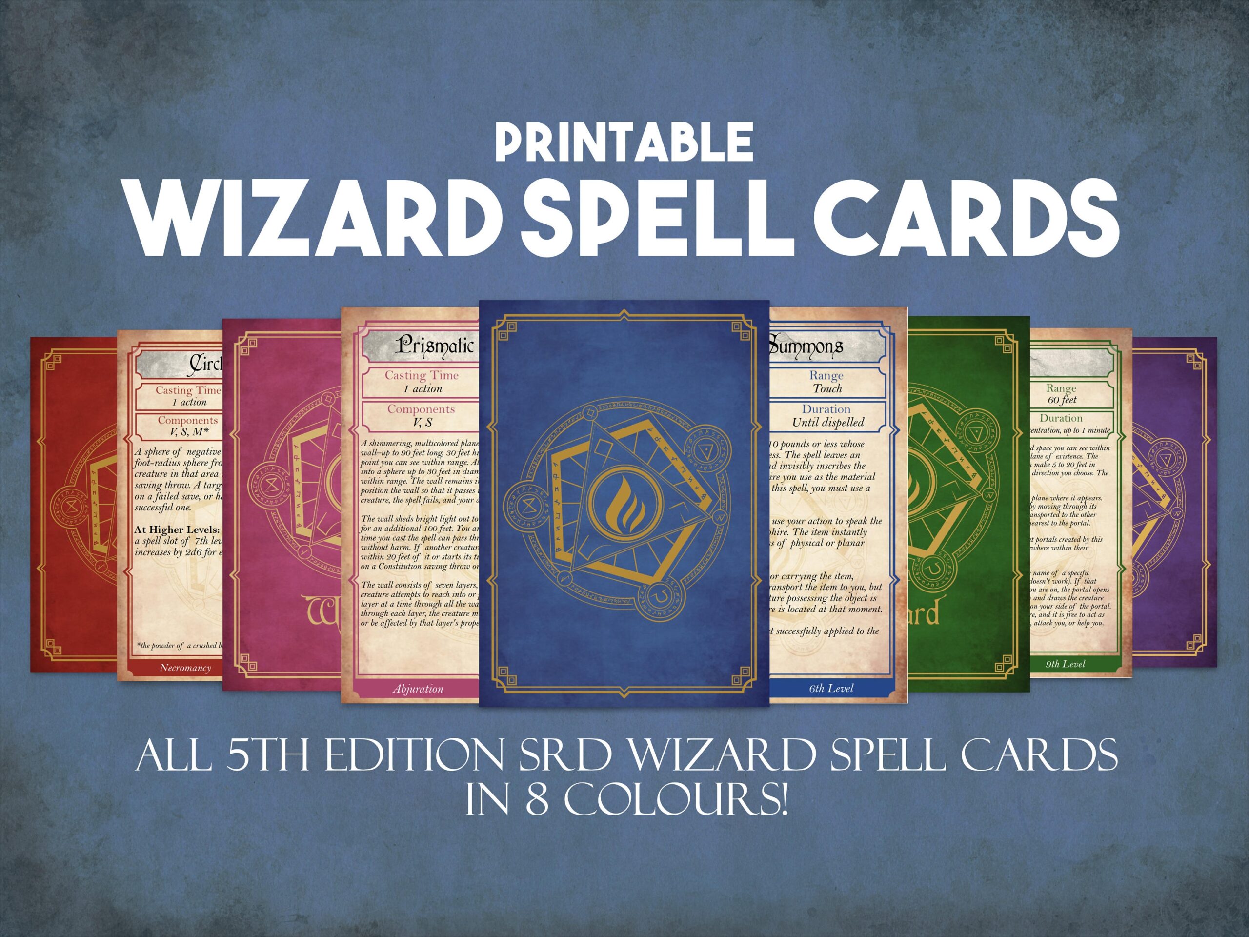 Wizard Dnd Spell Cards Dungeons And Dragons Printable Spell Cards Dungeon Master Accessories 237 Wizard Spell Cards Instant Download Etsy