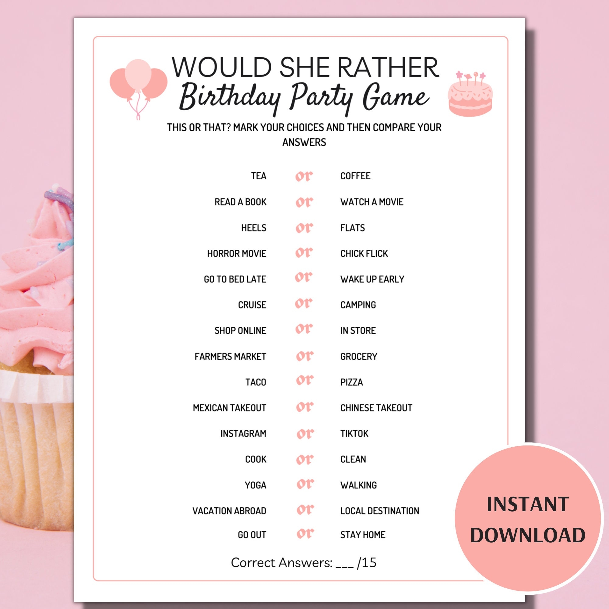Would You Rather Birthday Cake Edition Printable