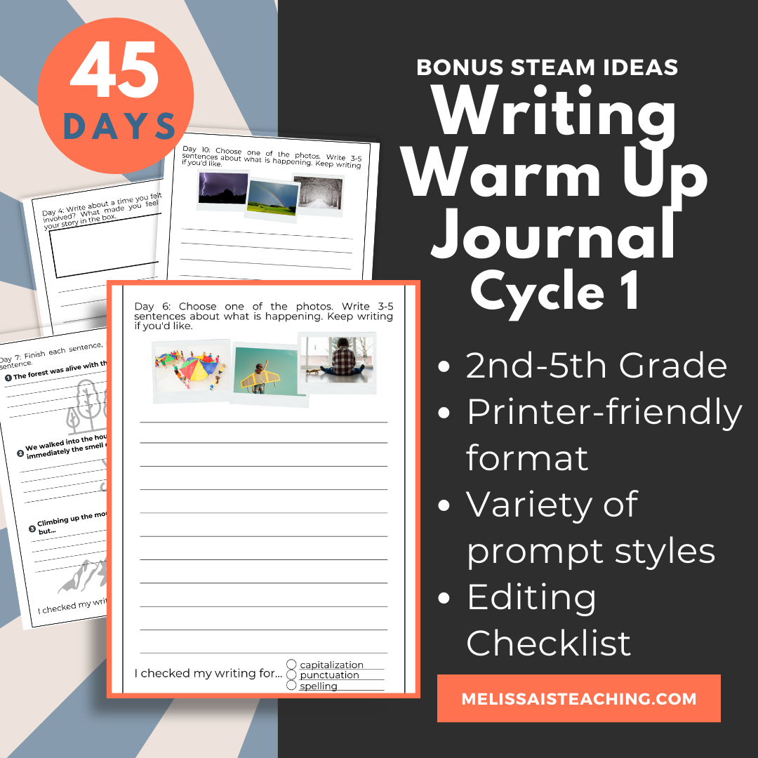 Writing Warm Up Journal For 2nd 3rd 4th 5th Grade Printable Editing Checklist Classful