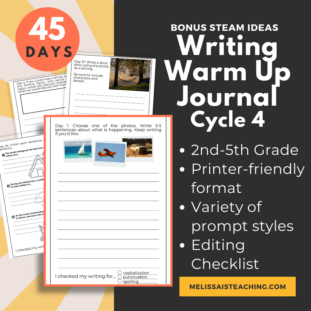 Writing Warm Up Journal For 2nd 3rd 4th 5th Grade Printable Editing Checklist CYCLE 4 Classful