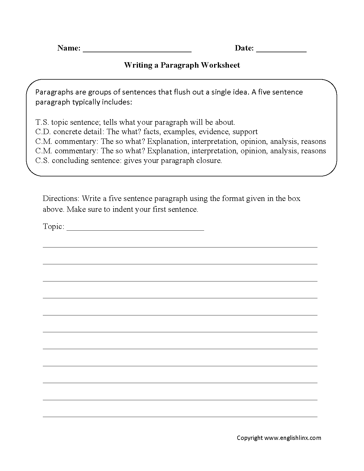 Writing Worksheets Paragraph Writing Worksheets