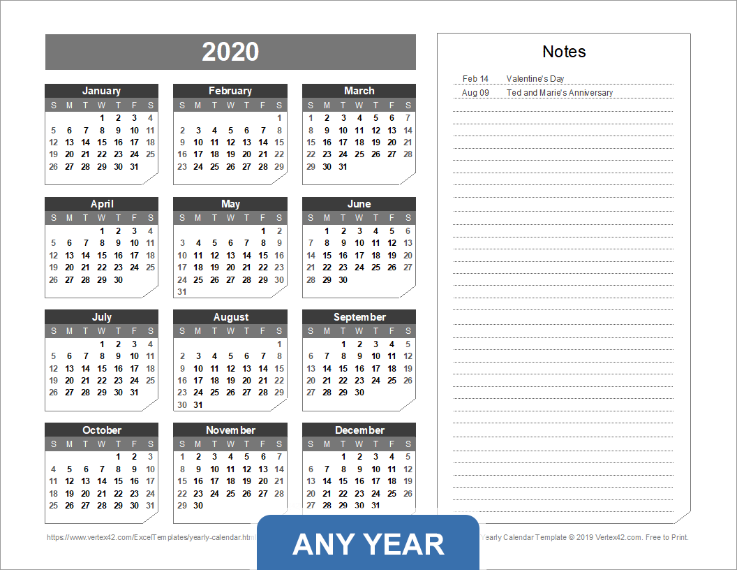 Editable Printable Yearly Calendar