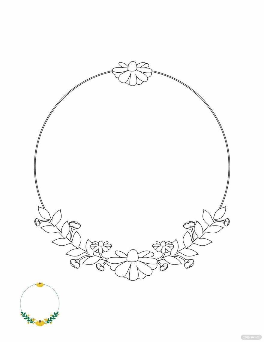 Yellow Floral Wreath Coloring Page In PDF Download Template