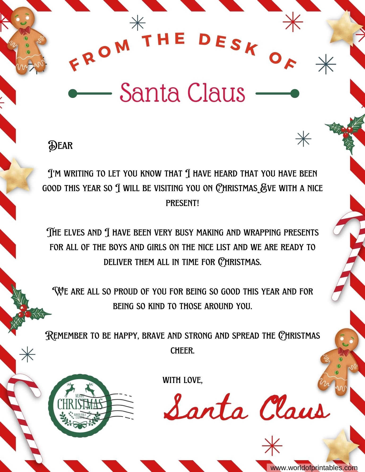 Postcard From Santa Editable Printable