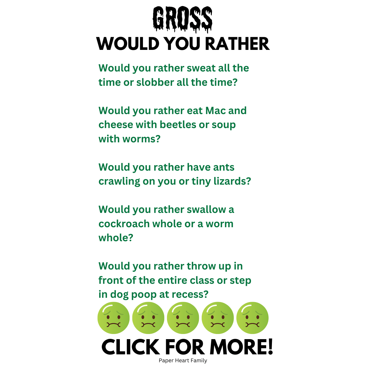 Would You Rather Printable Gross Edition