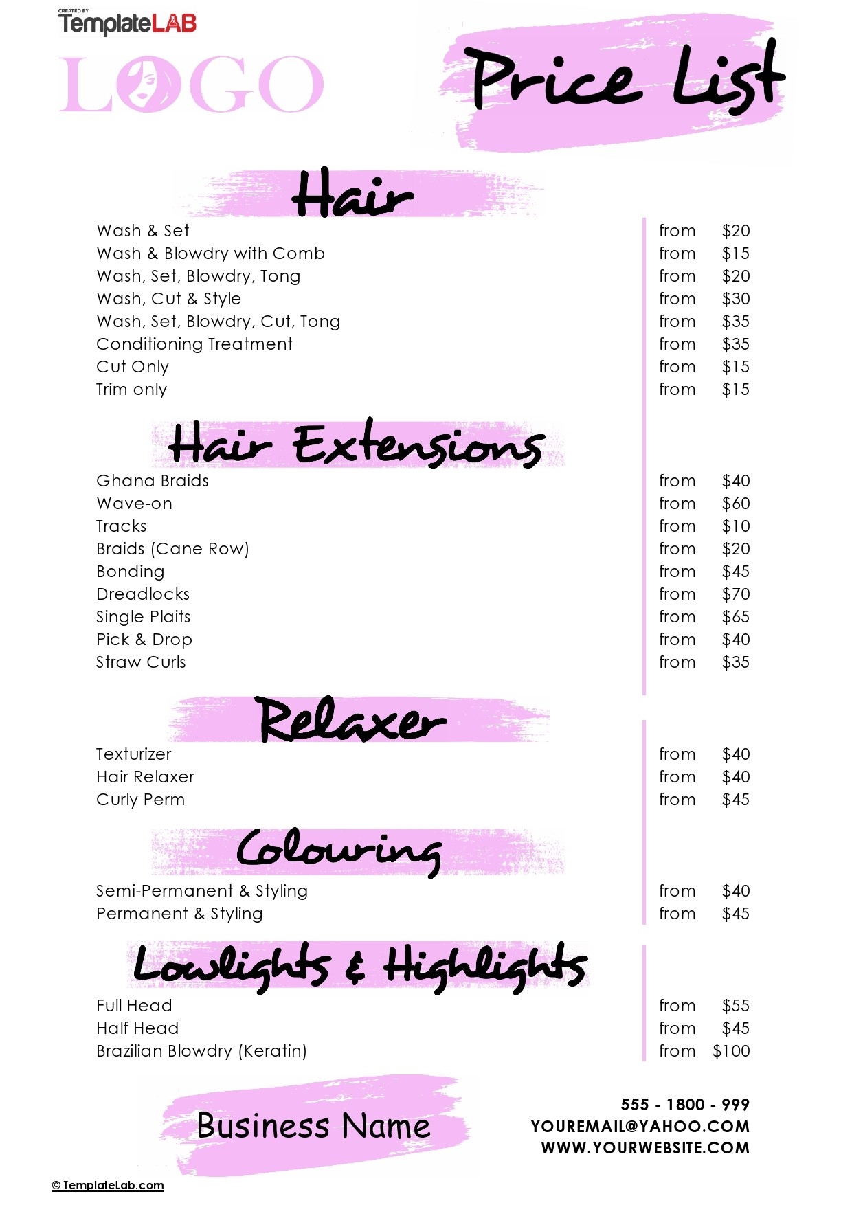 Editable Printable Price List Template