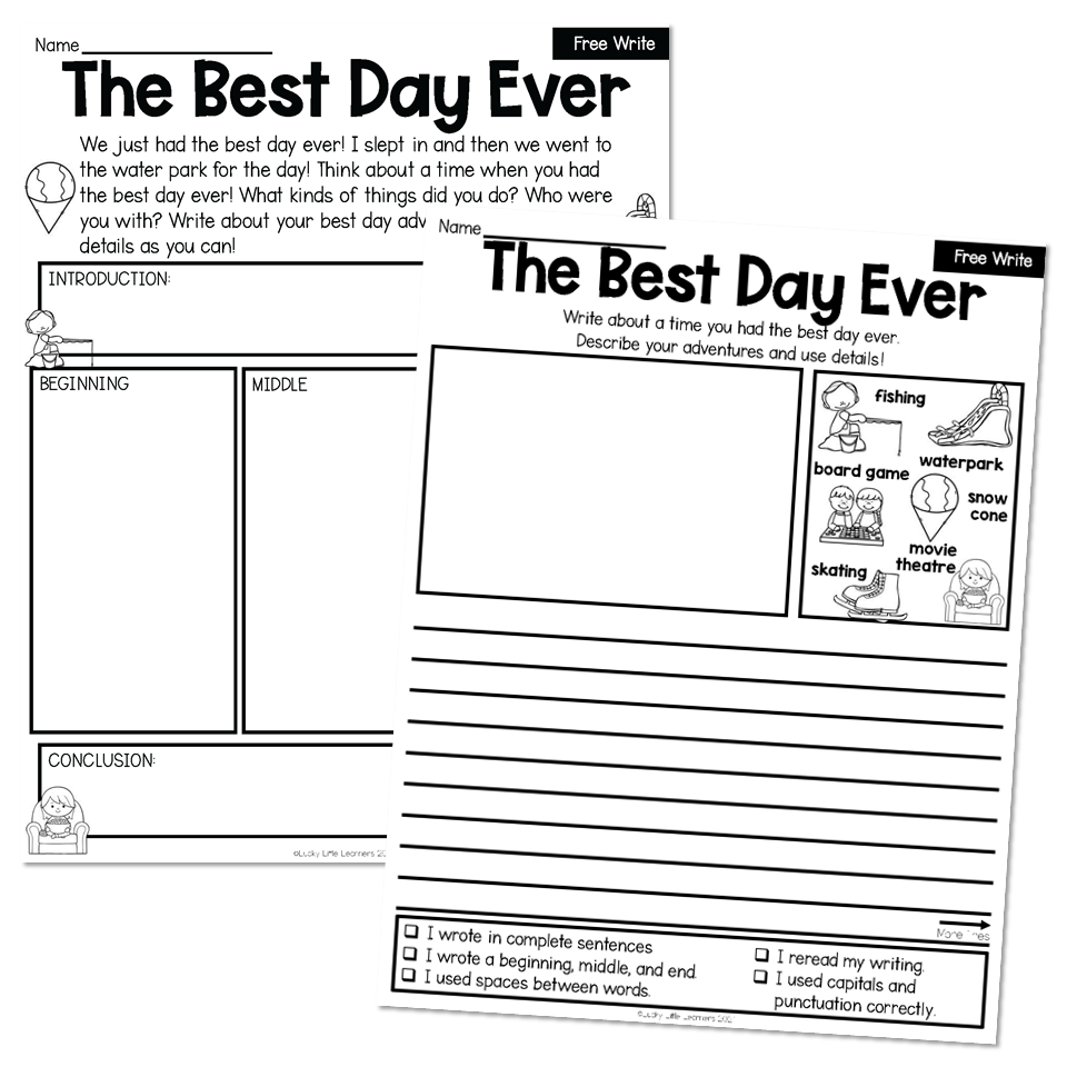 2nd Grade August Writing Pages Free Write The Best Day Ever Lucky Little Learners