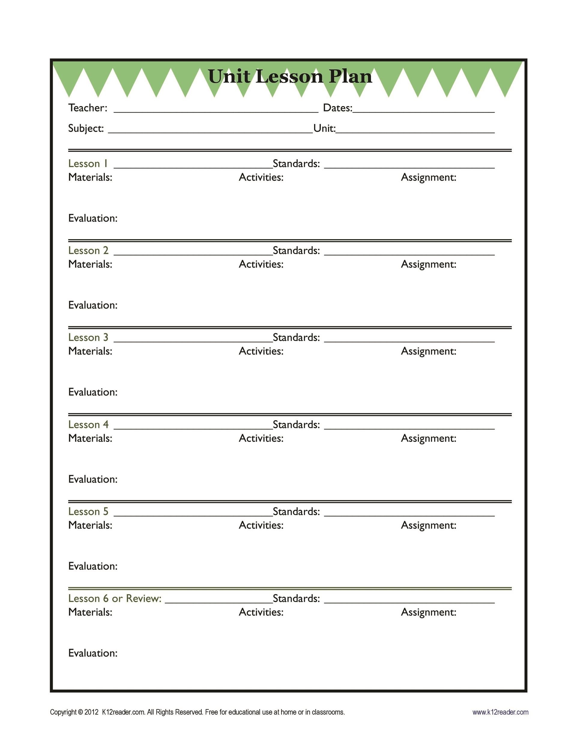 Printable Unit Lesson Plan Editable